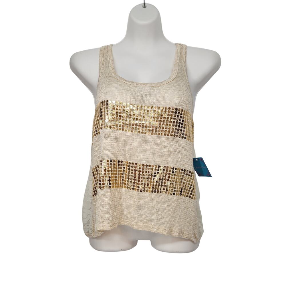 NWT‎ Color of Love Cream Gold Knit Metallic Dot Lace Layering Tank Top Women's L